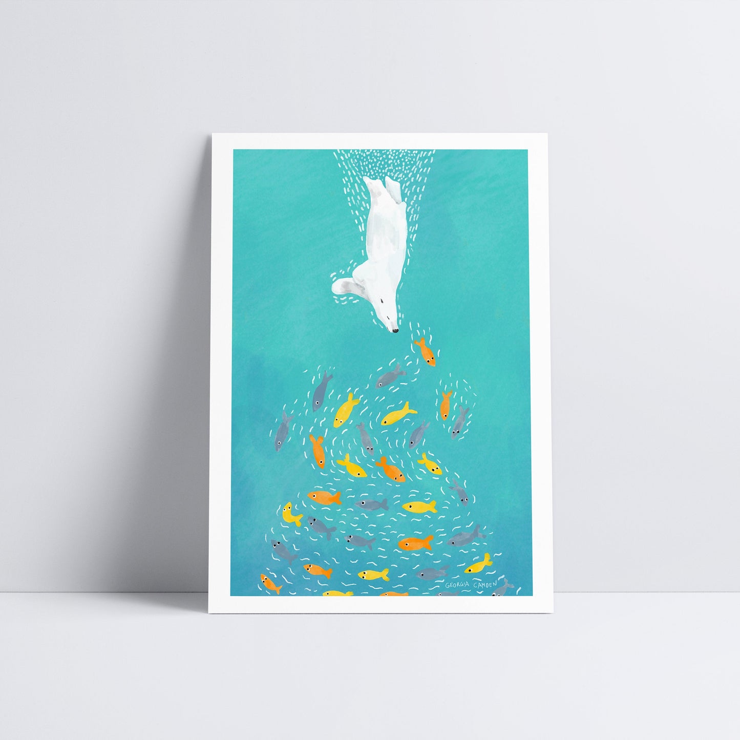 Polar Bear Diving Art Poster Print