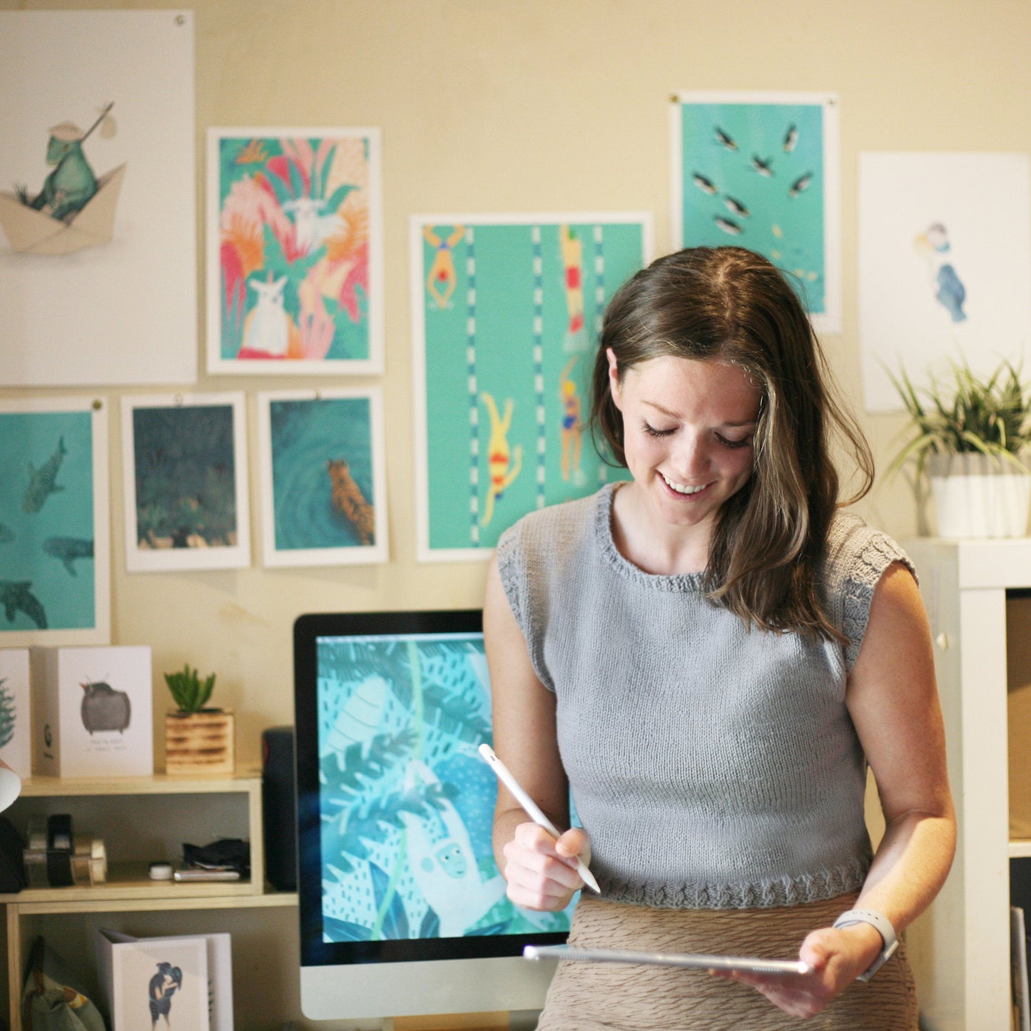 Black Cats in a Potted Jungle Art Print