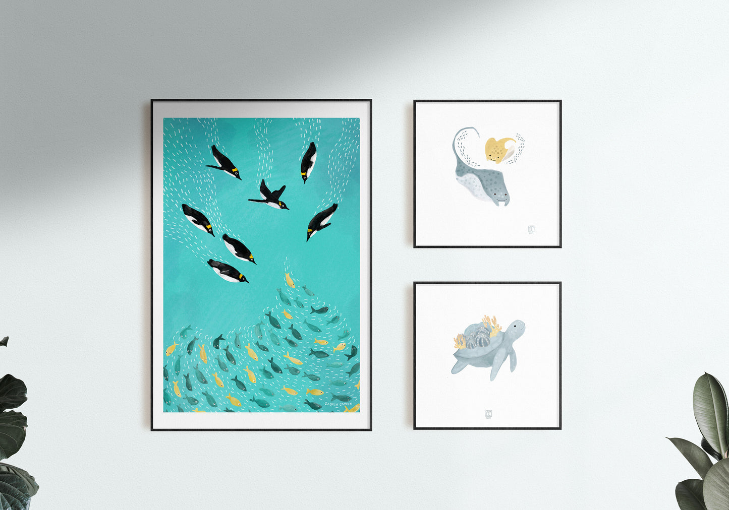 Penguins Playing Art Poster Print