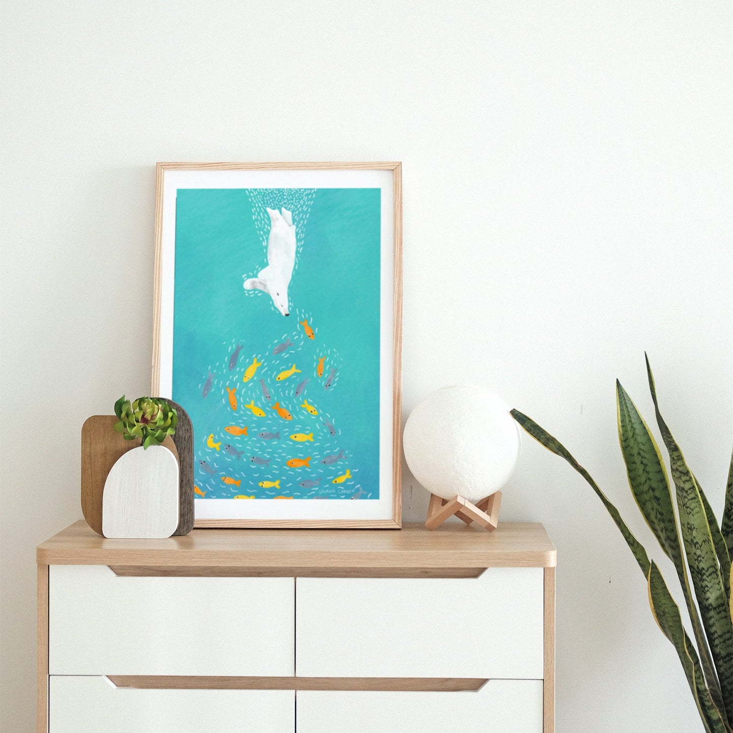 Polar Bear Diving Art Poster Print